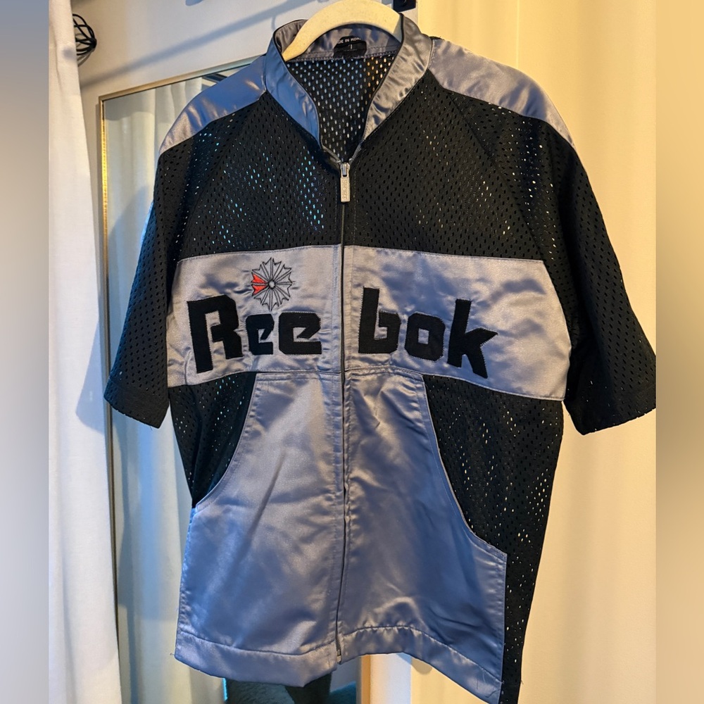 Reebok vintage motocross mesh zip-up jacket in black and silver shirt